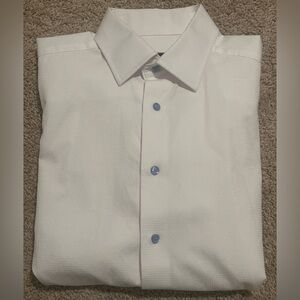 David Donahue Men’s Dress Shirt 15.5 32/33 Trim Fit White Micro Diamond Pattern
